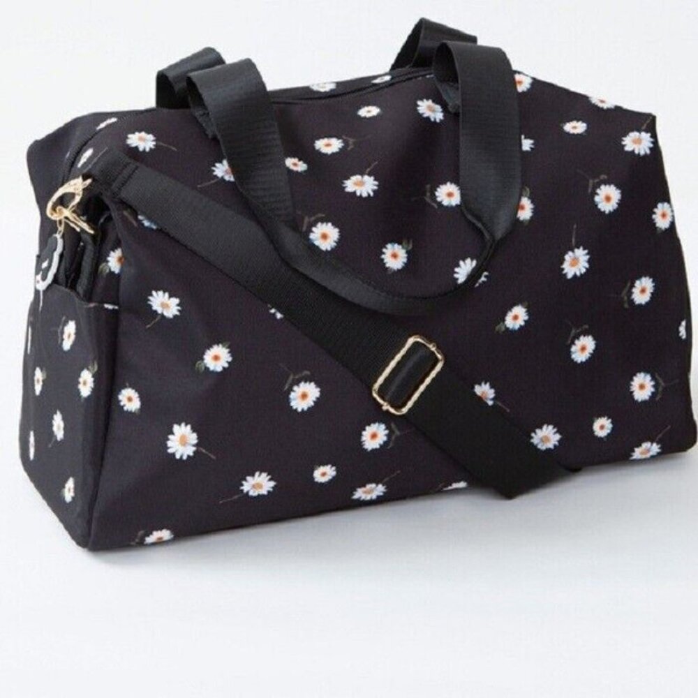 Alice & Olivia Daisy Print Duffle Bag Tote by Stacey Bendet Black w Daisies